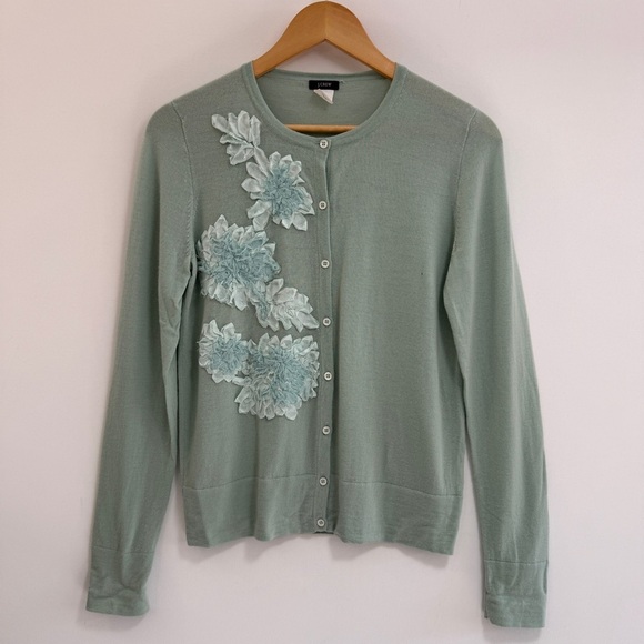 J. Crew Floral Appliqué Jackie Cardigan Mint Green Medium - Picture 1 of 6